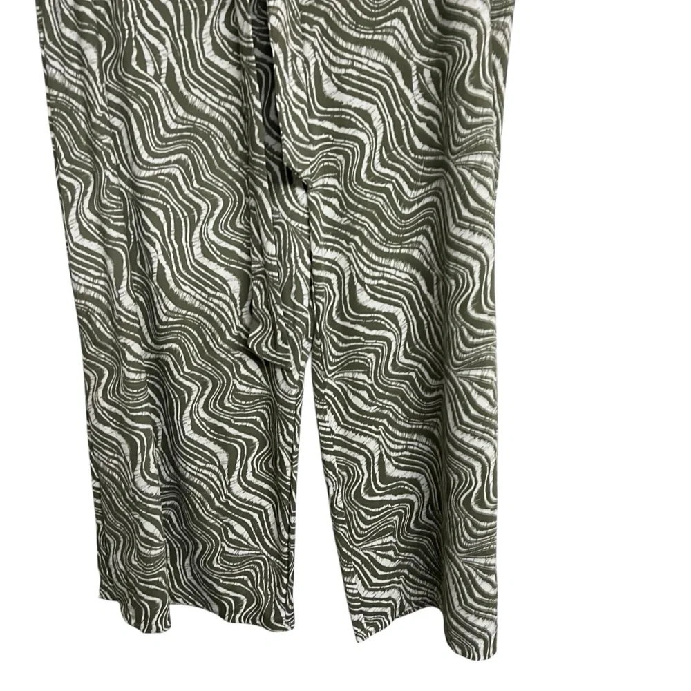New Marble Khaki And White Swirl Culotte Trouser Pants With‎ Tie Belt